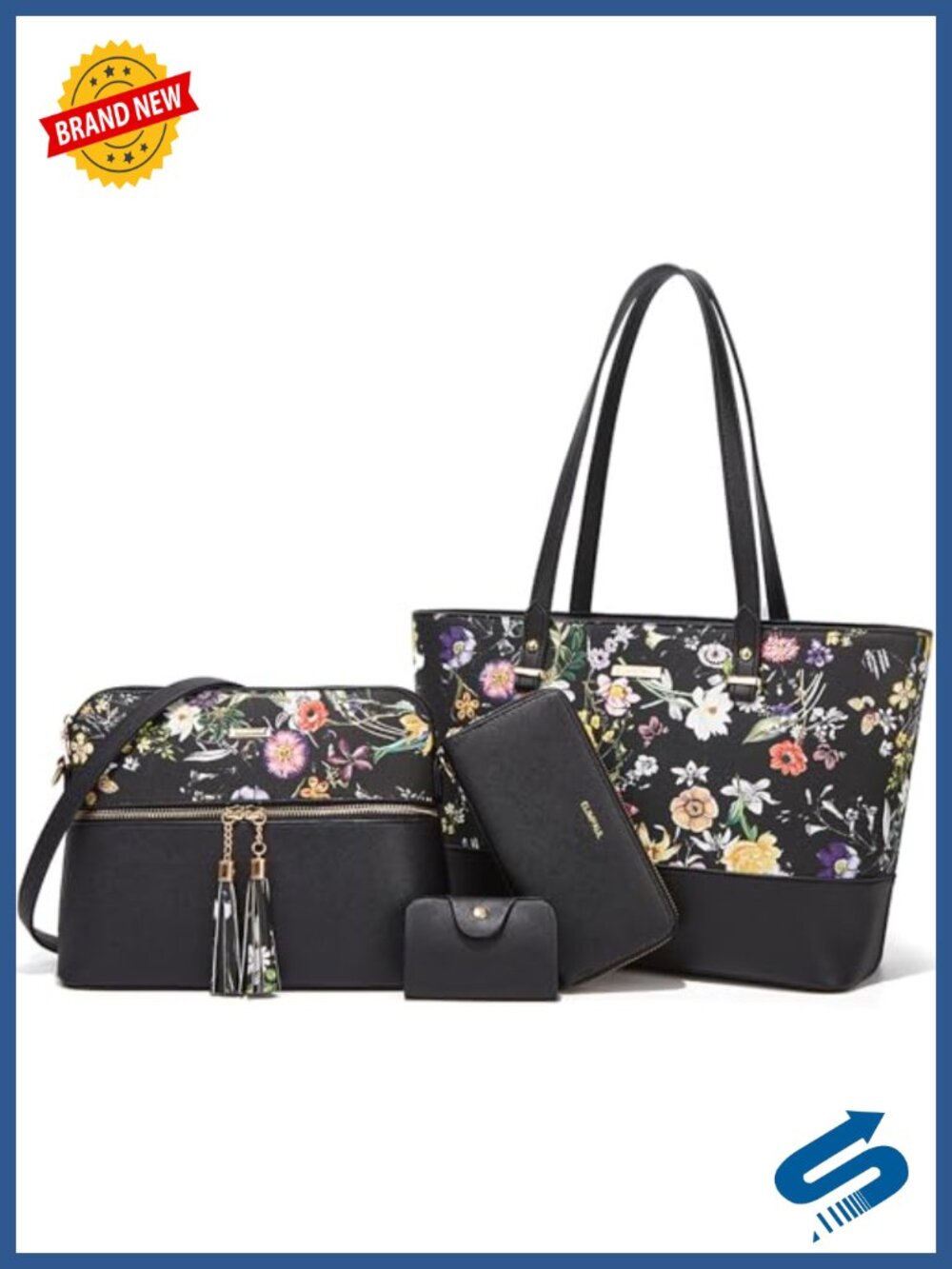 Faux Leather Satchel Tote Shoulder Bag Set with Crossbody & Cosmetic Bags